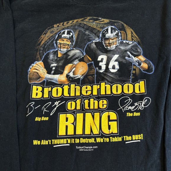 Gildan Pittsburgh Steelers Shirt Mens Large Brotherhood of the Ring Black LS - Picture 2 of 8